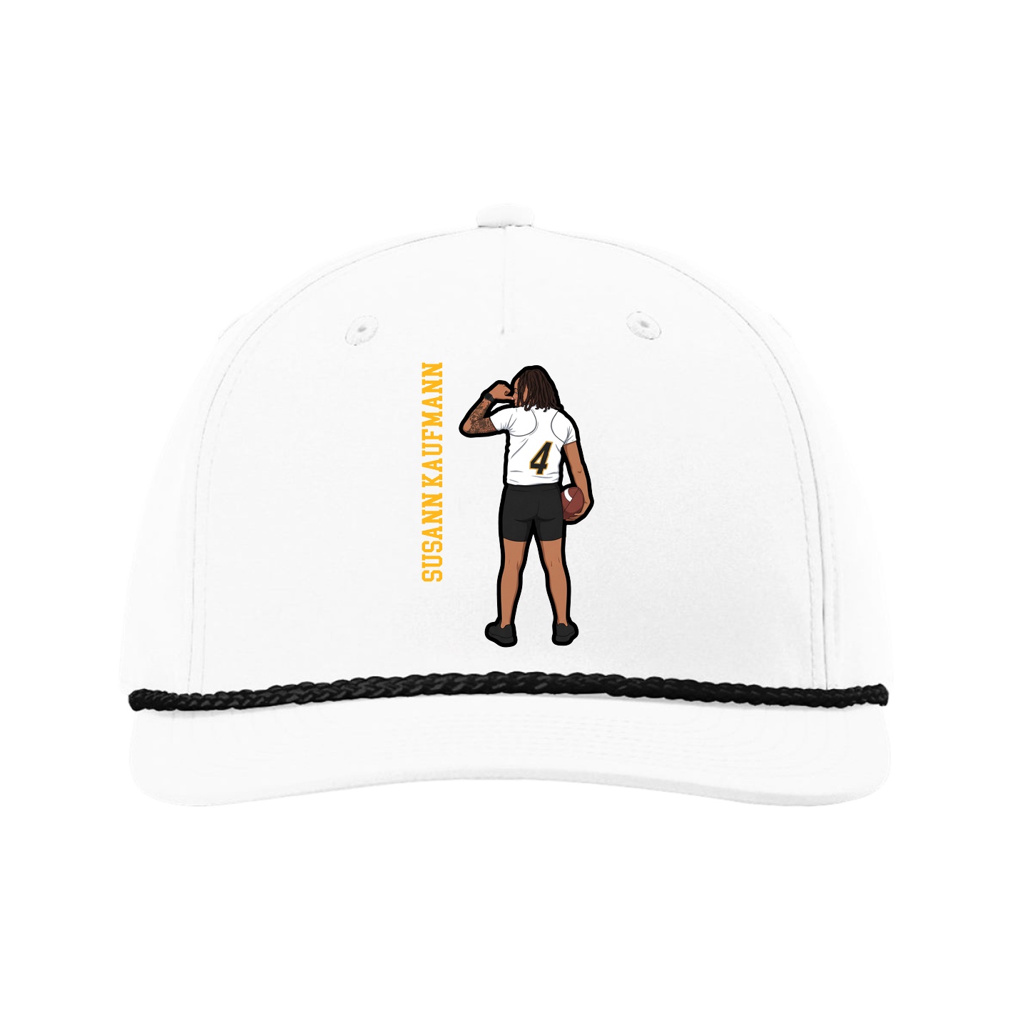 Five-Panel Classic Rope Cap — Name Vertical in White
