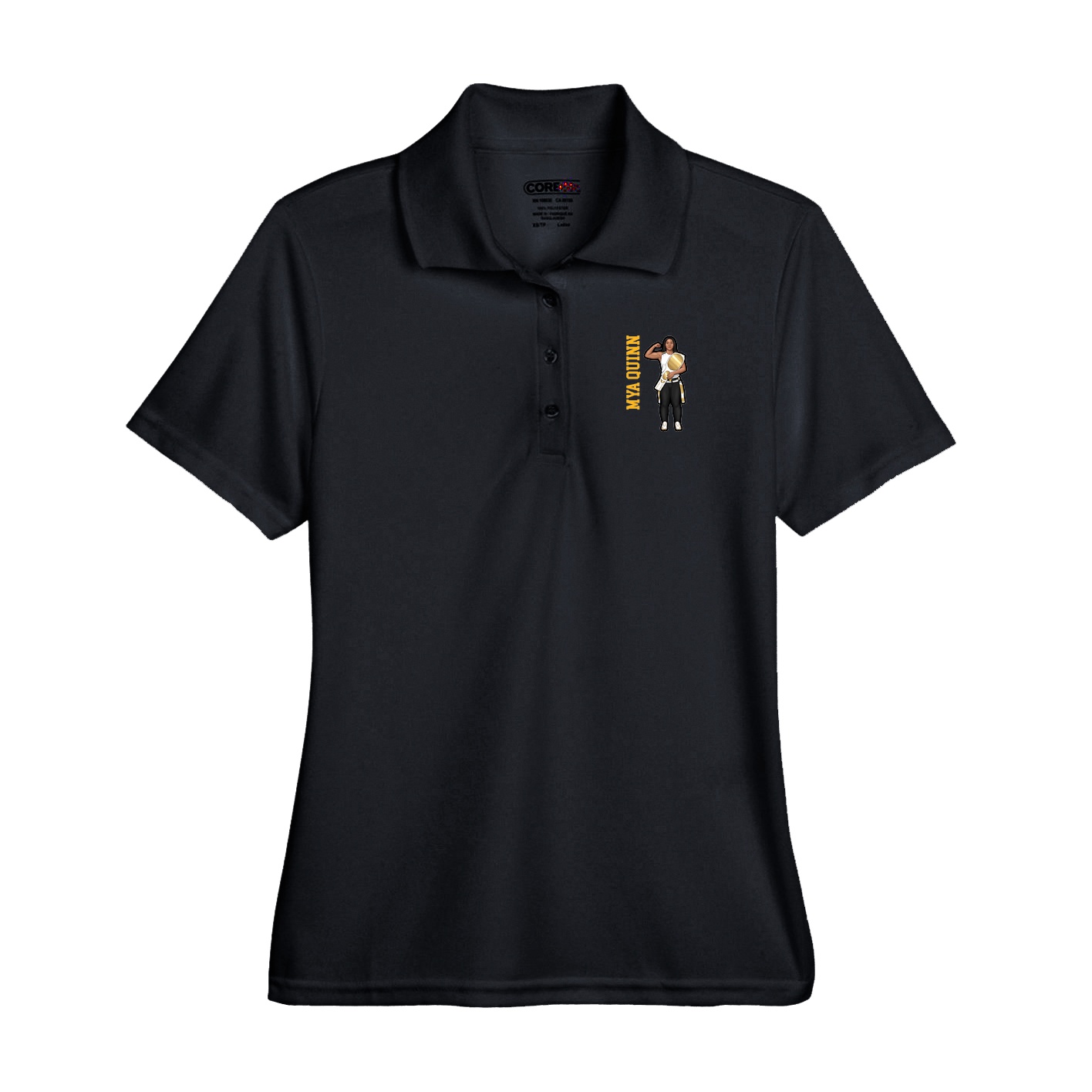 Performance Polo — Name Vertical in Black