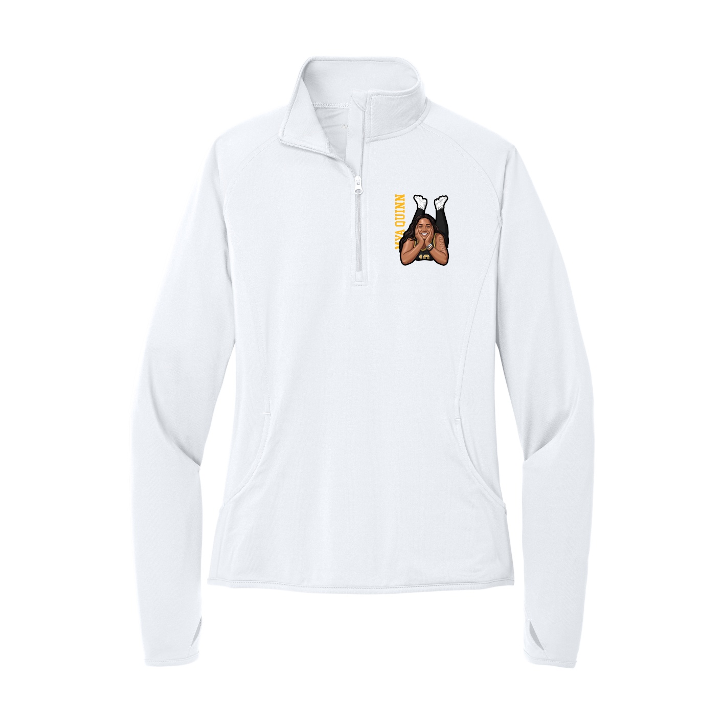 Women's Q-Zip Pullover — Name Vertical in White