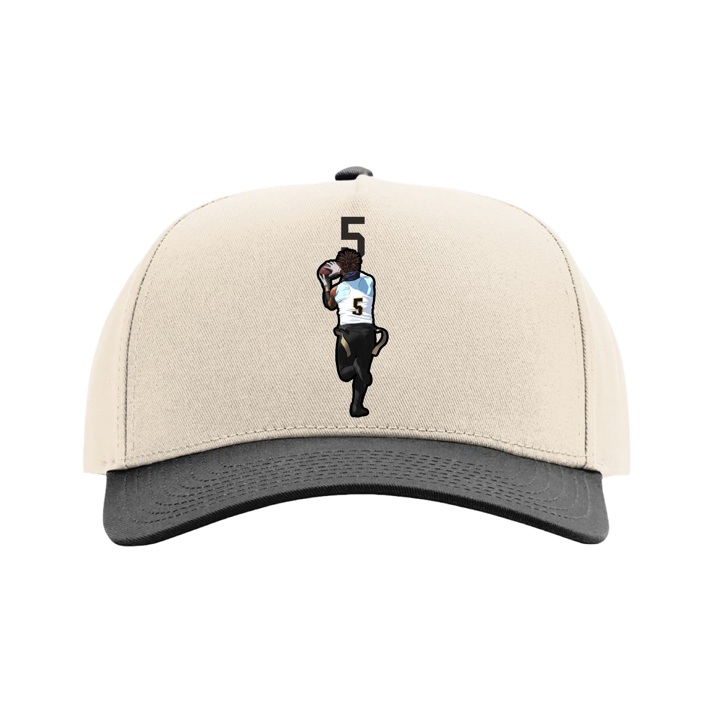 Full Fabric Five-Panel Champ Cap — Number Top in Cream/Black