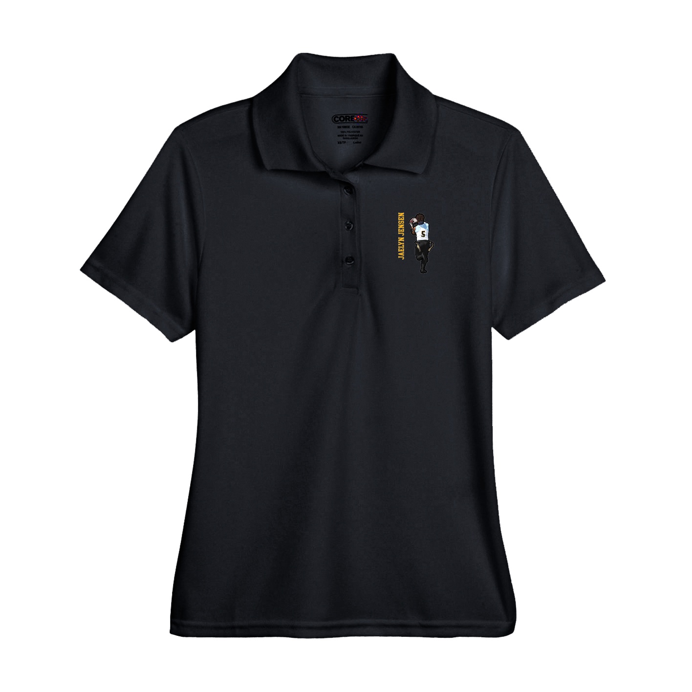 Performance Polo — Name Vertical in Black