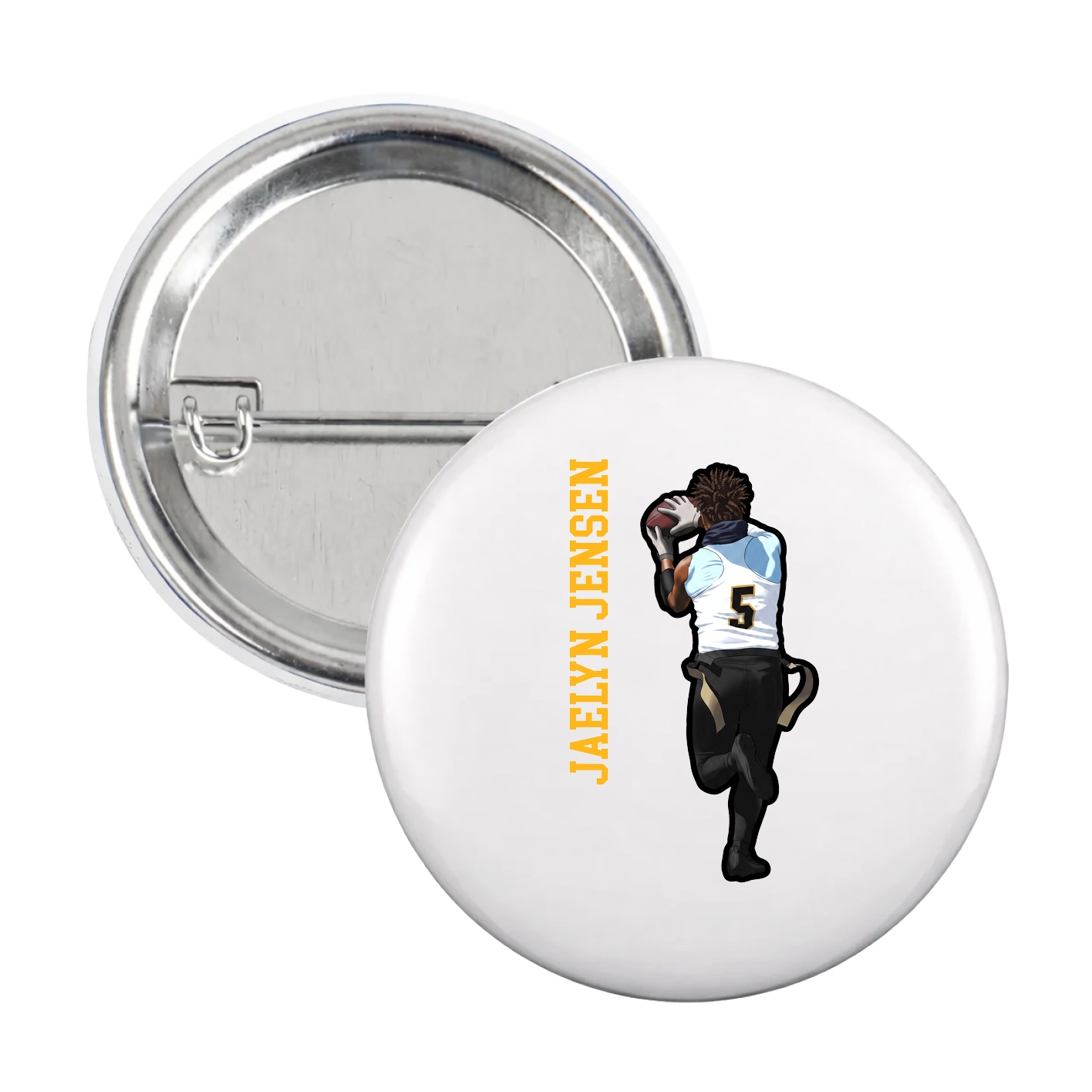 Game Day Button — Name Vertical in White