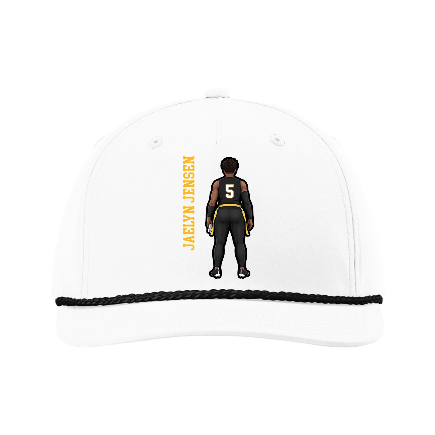 Five-Panel Classic Rope Cap — Name Vertical in White