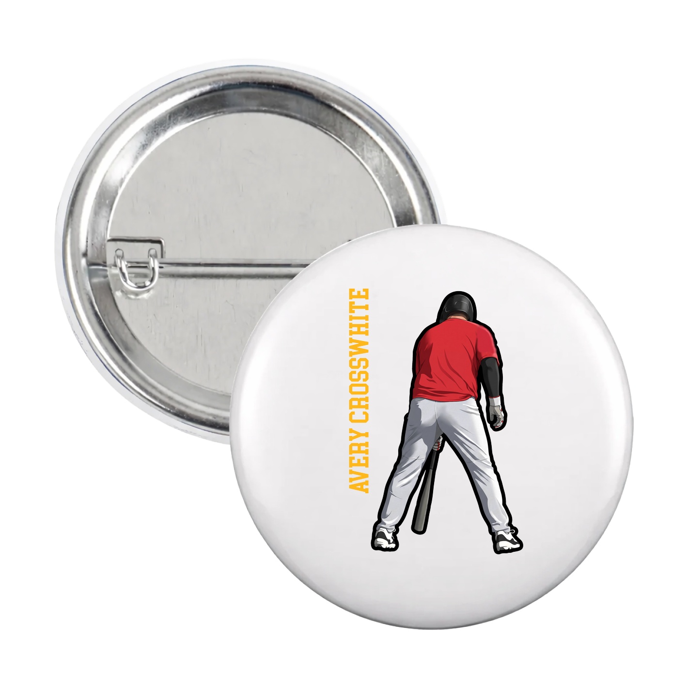 Game Day Button — Name Vertical in White