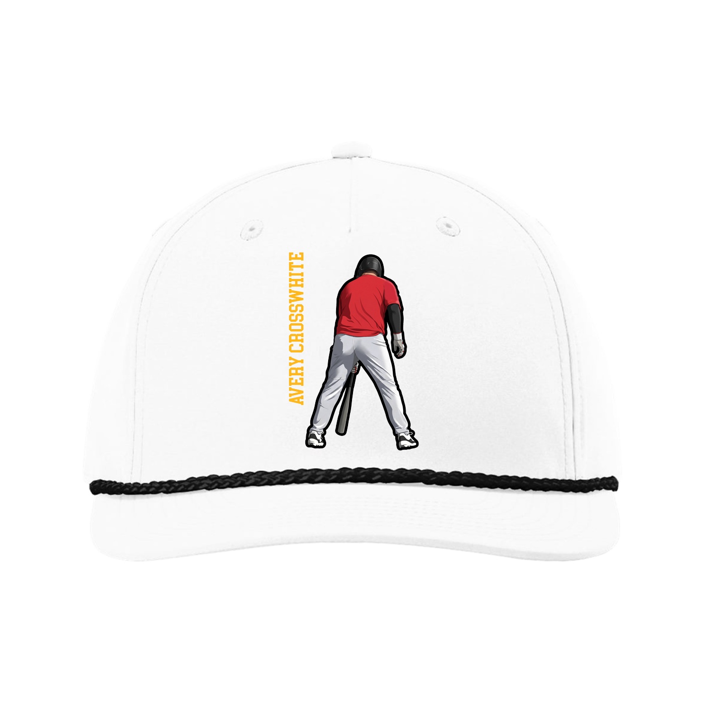 Five-Panel Classic Rope Cap — Name Vertical in White