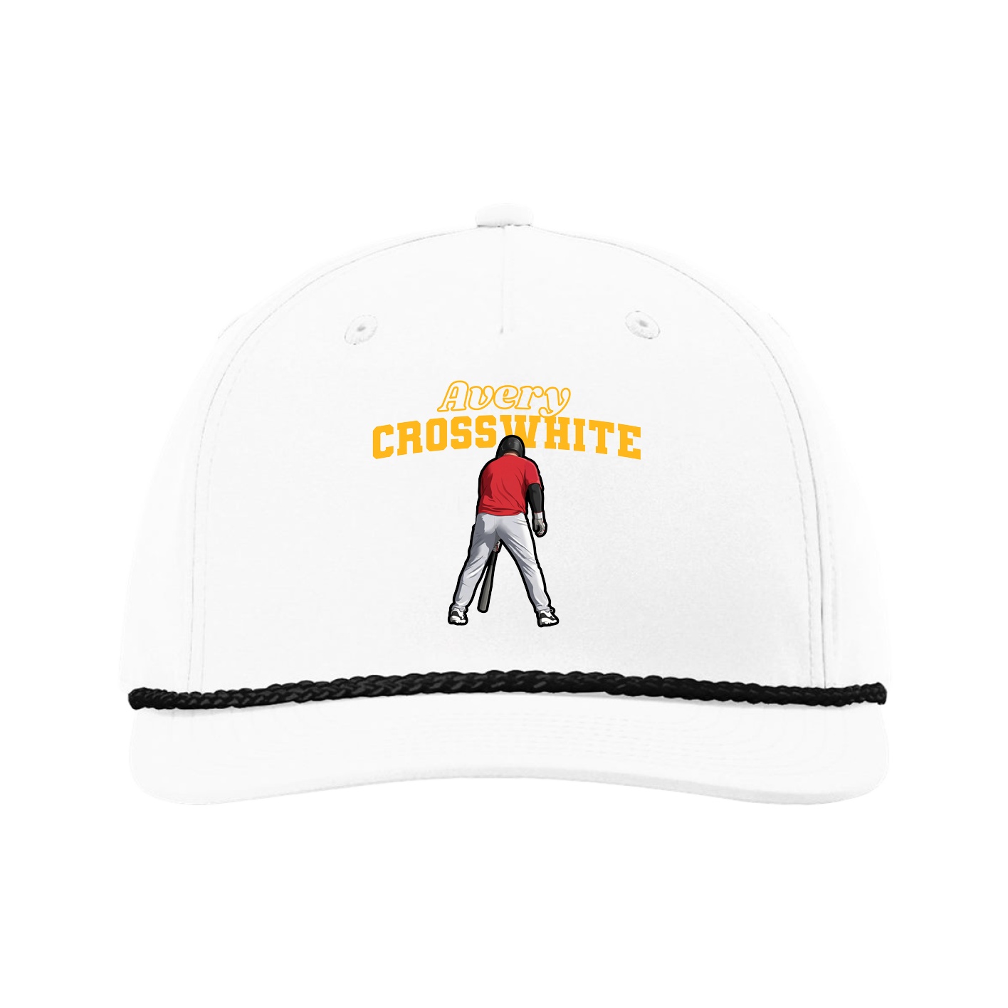 Five-Panel Classic Rope Cap — Name Arch in White