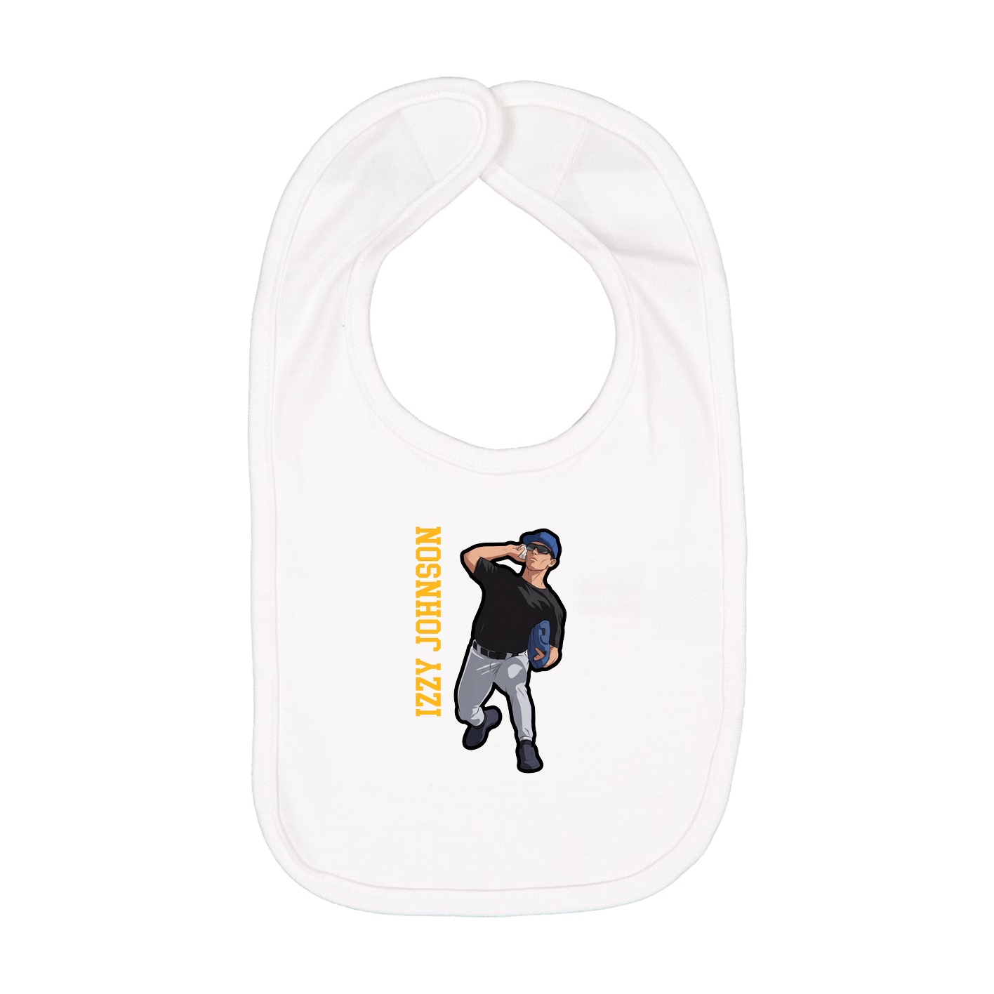 Infant Bib — Name Vertical in White