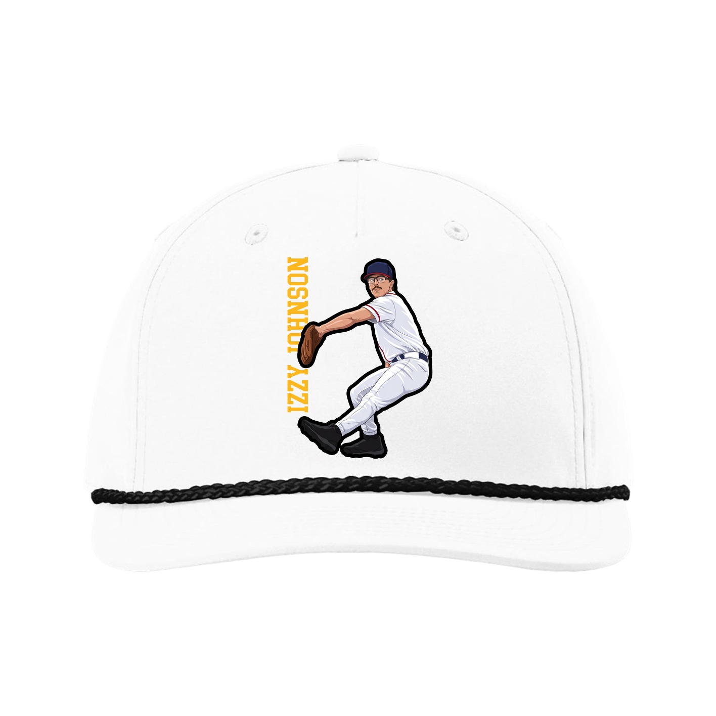 Five-Panel Classic Rope Cap — Name Vertical in White