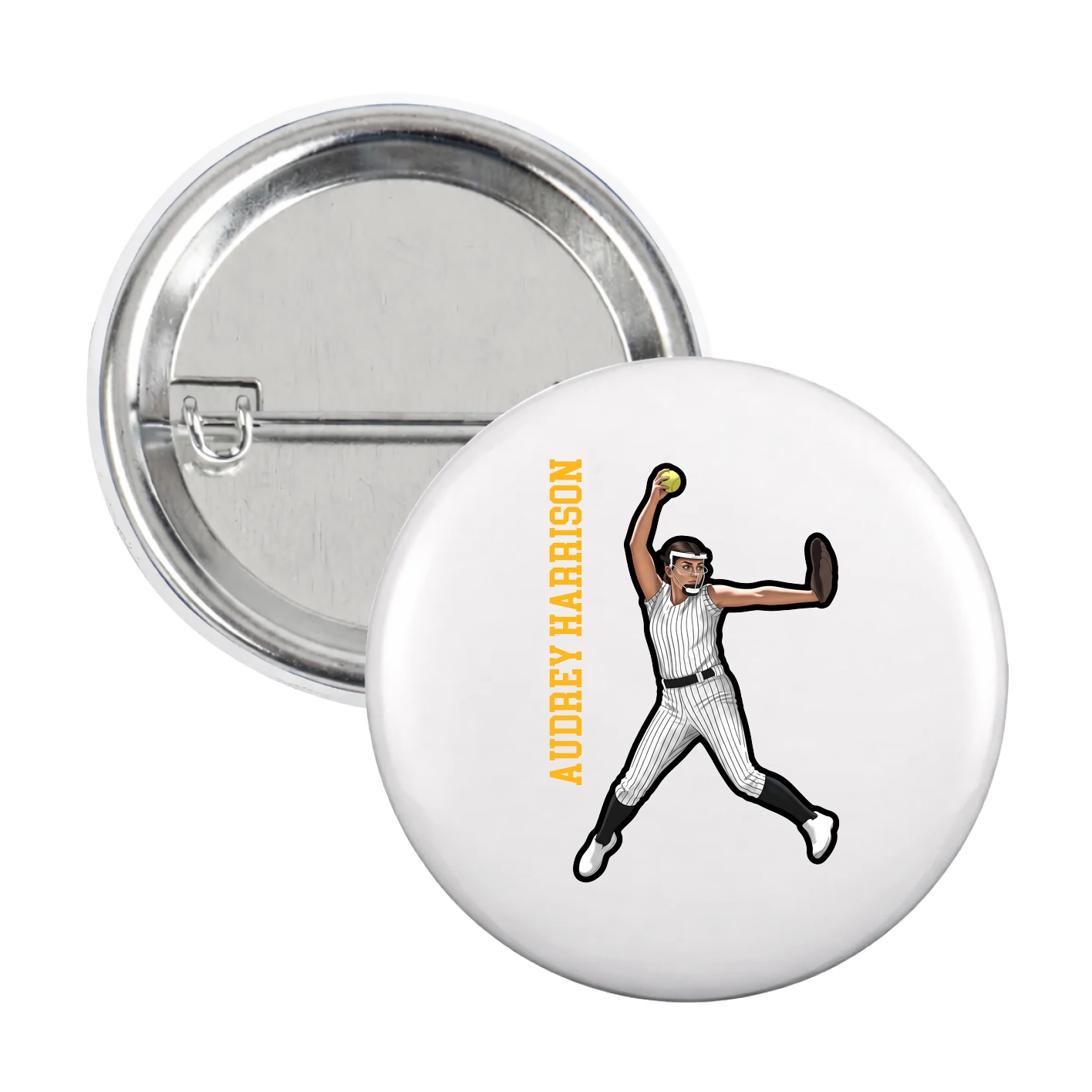 Game Day Button — Name Vertical in White