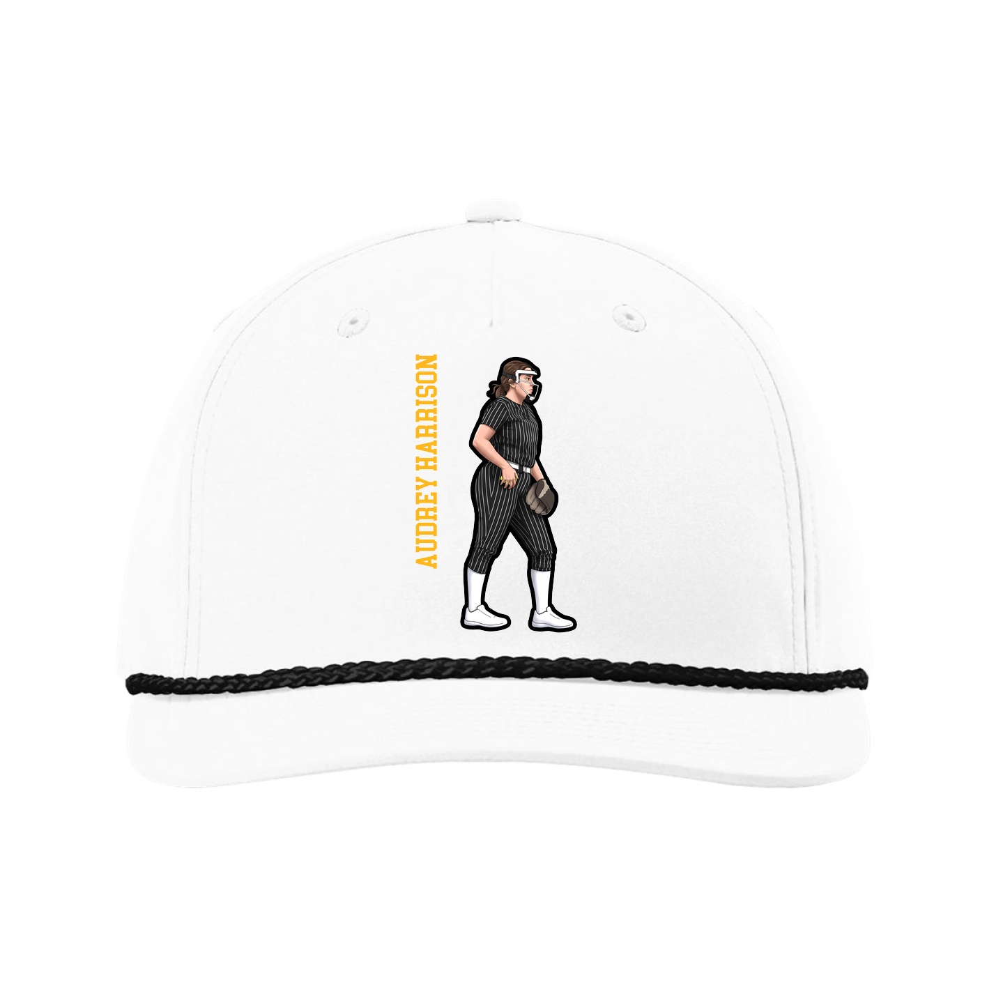 Five-Panel Classic Rope Cap — Name Vertical in White