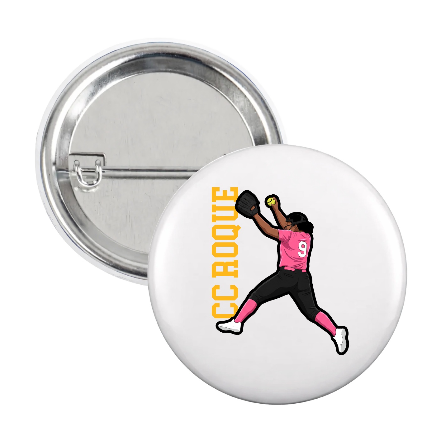 Game Day Button — Name Vertical in White
