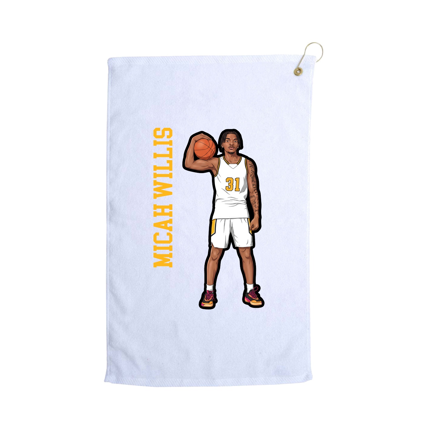 Golf Towel — Name Vertical in White