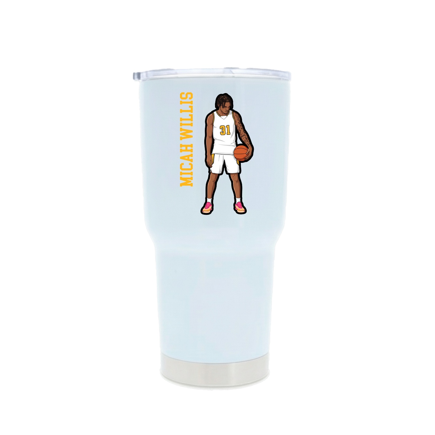30oz Stainless Steel Tumbler — Name Vertical in White