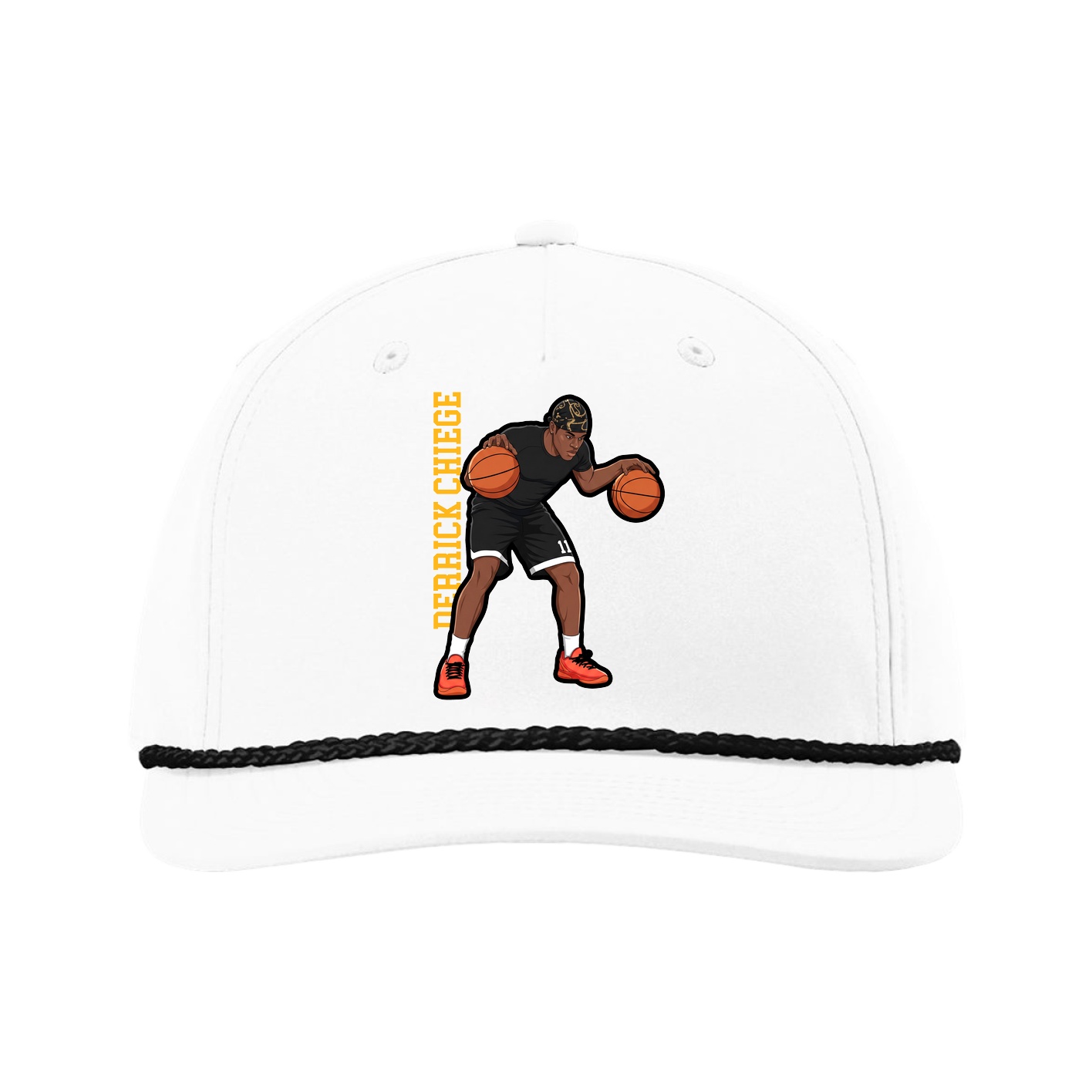 Five-Panel Classic Rope Cap — Name Vertical in White