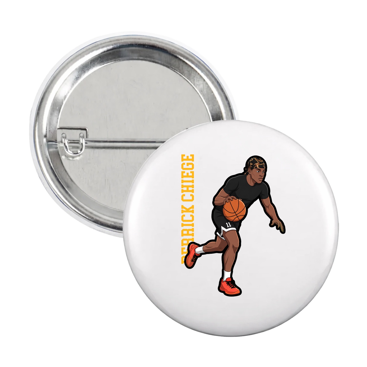 Game Day Button — Name Vertical in White