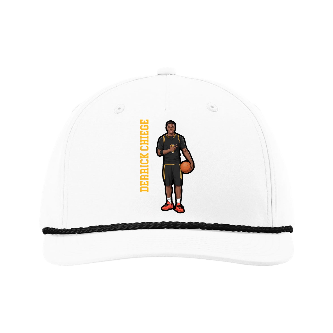 Five-Panel Classic Rope Cap — Name Vertical in White