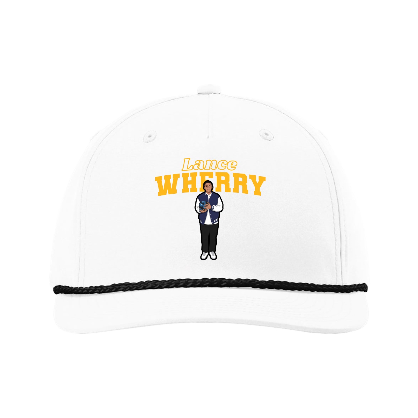 Five-Panel Classic Rope Cap — Name Arch in White