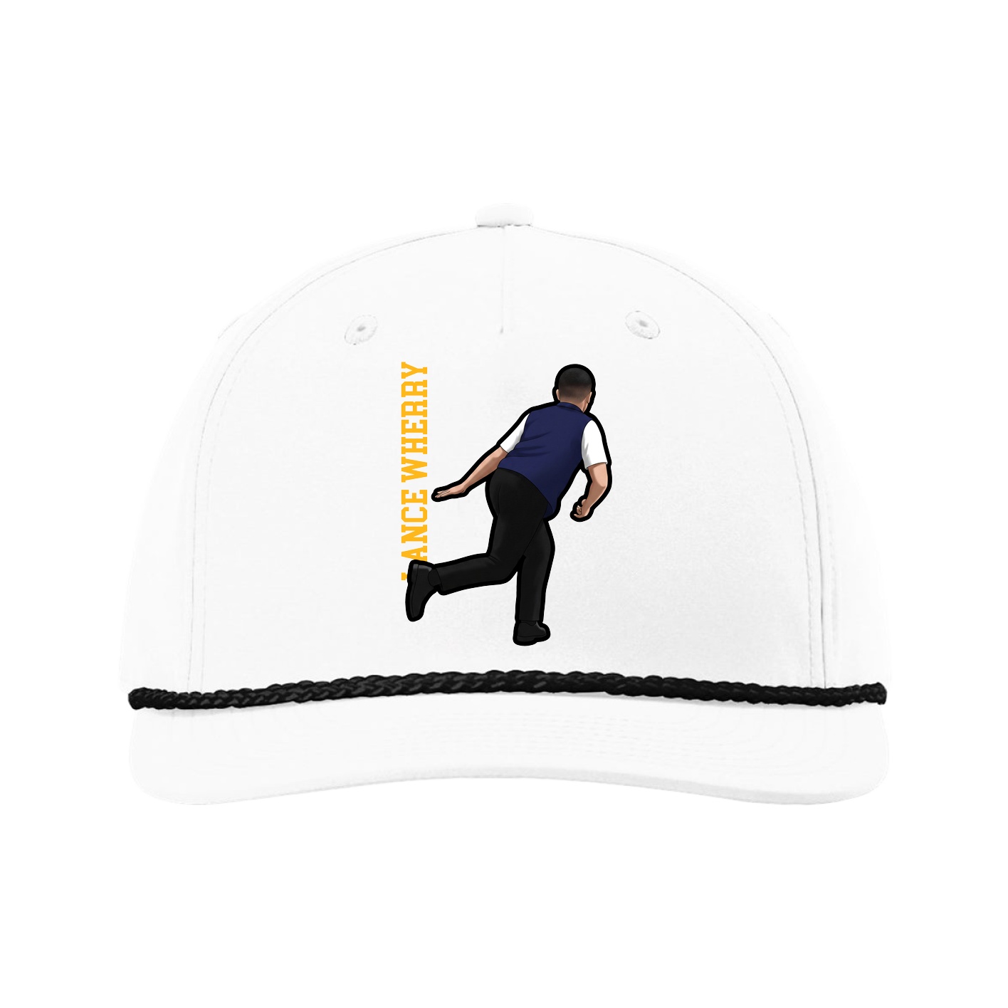 Five-Panel Classic Rope Cap — Name Vertical in White