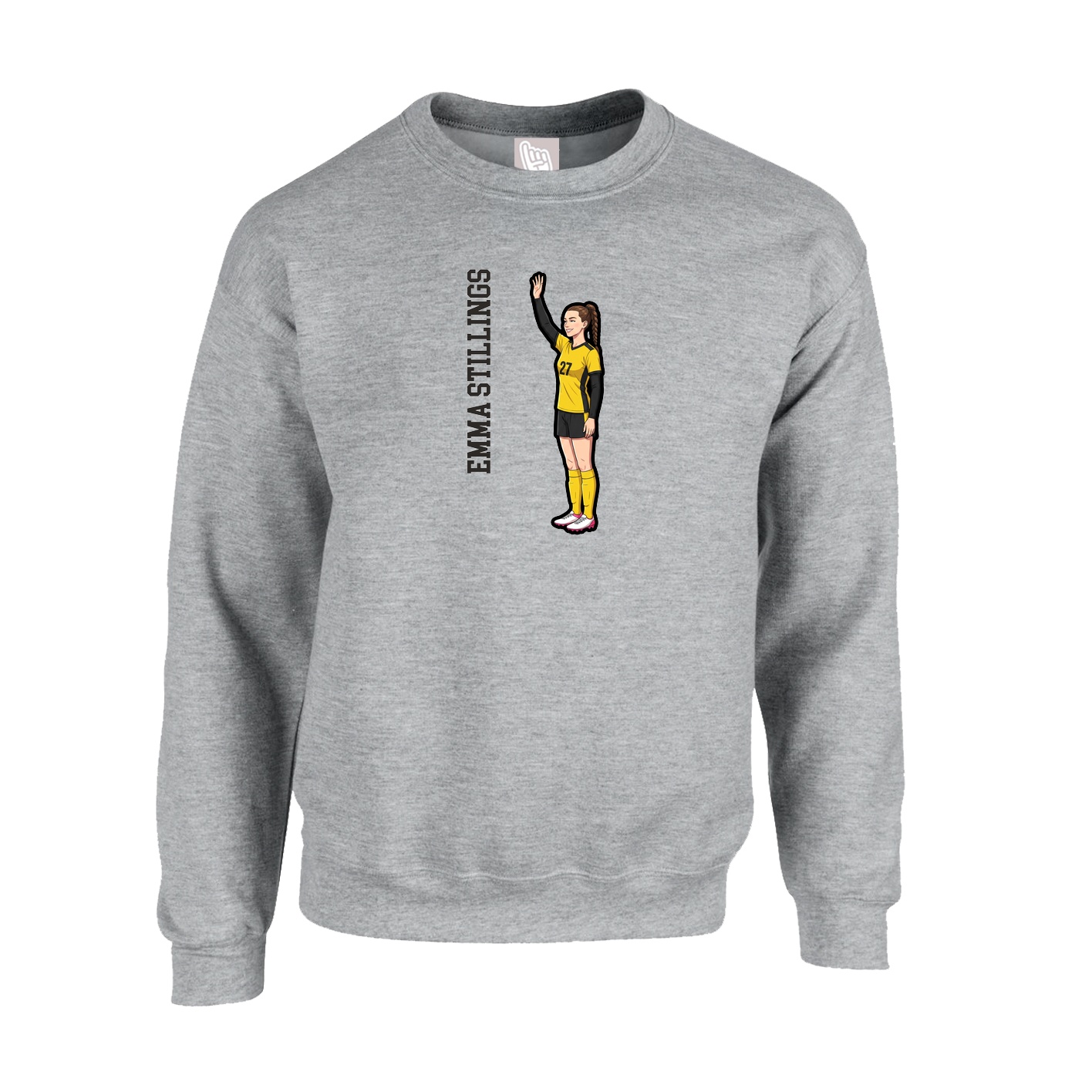 Fleece Crew — Name Vertical in Grey