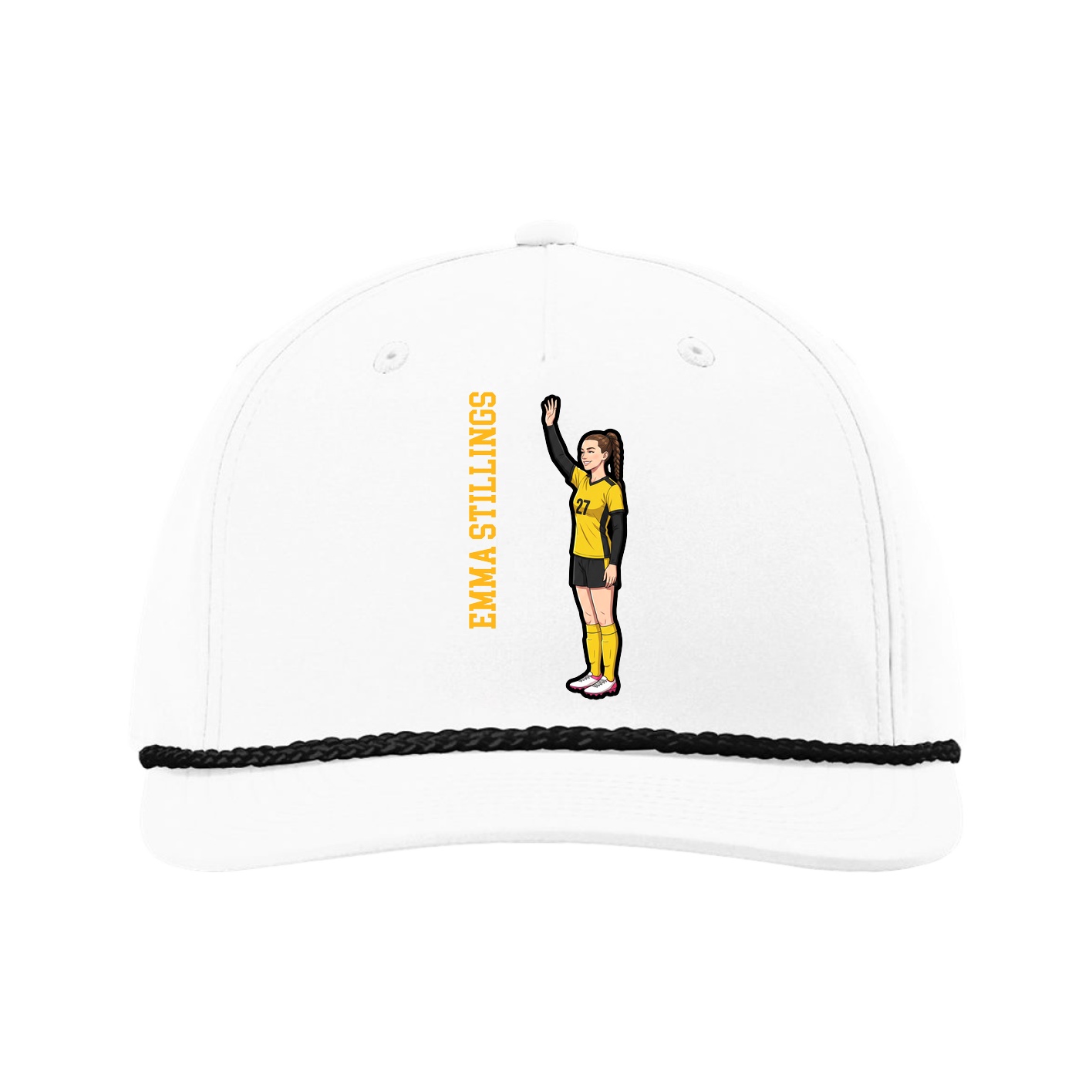 Five-Panel Classic Rope Cap — Name Vertical in White