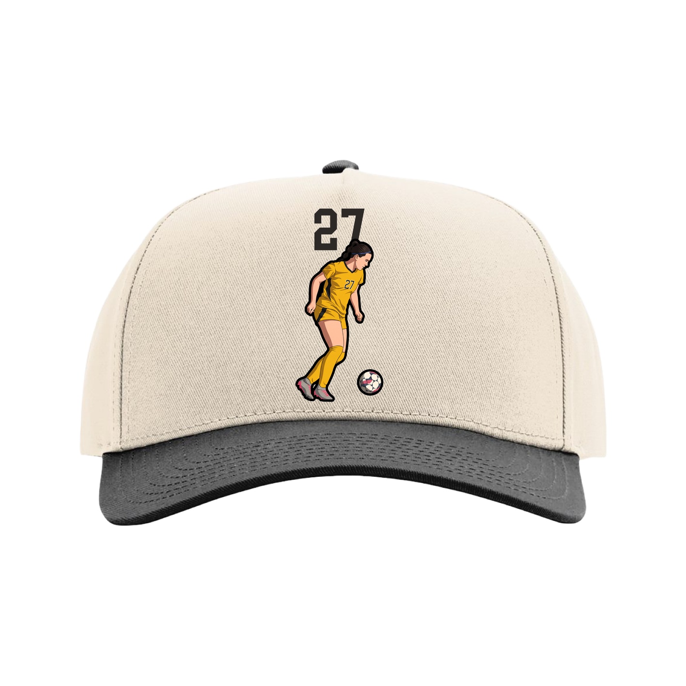 Full Fabric Five-Panel Champ Cap — Number Top in Cream/Black