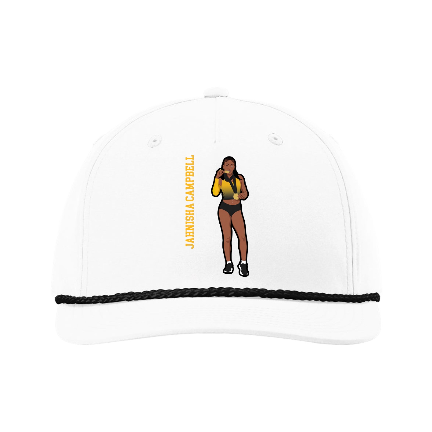 Five-Panel Classic Rope Cap — Name Vertical in White