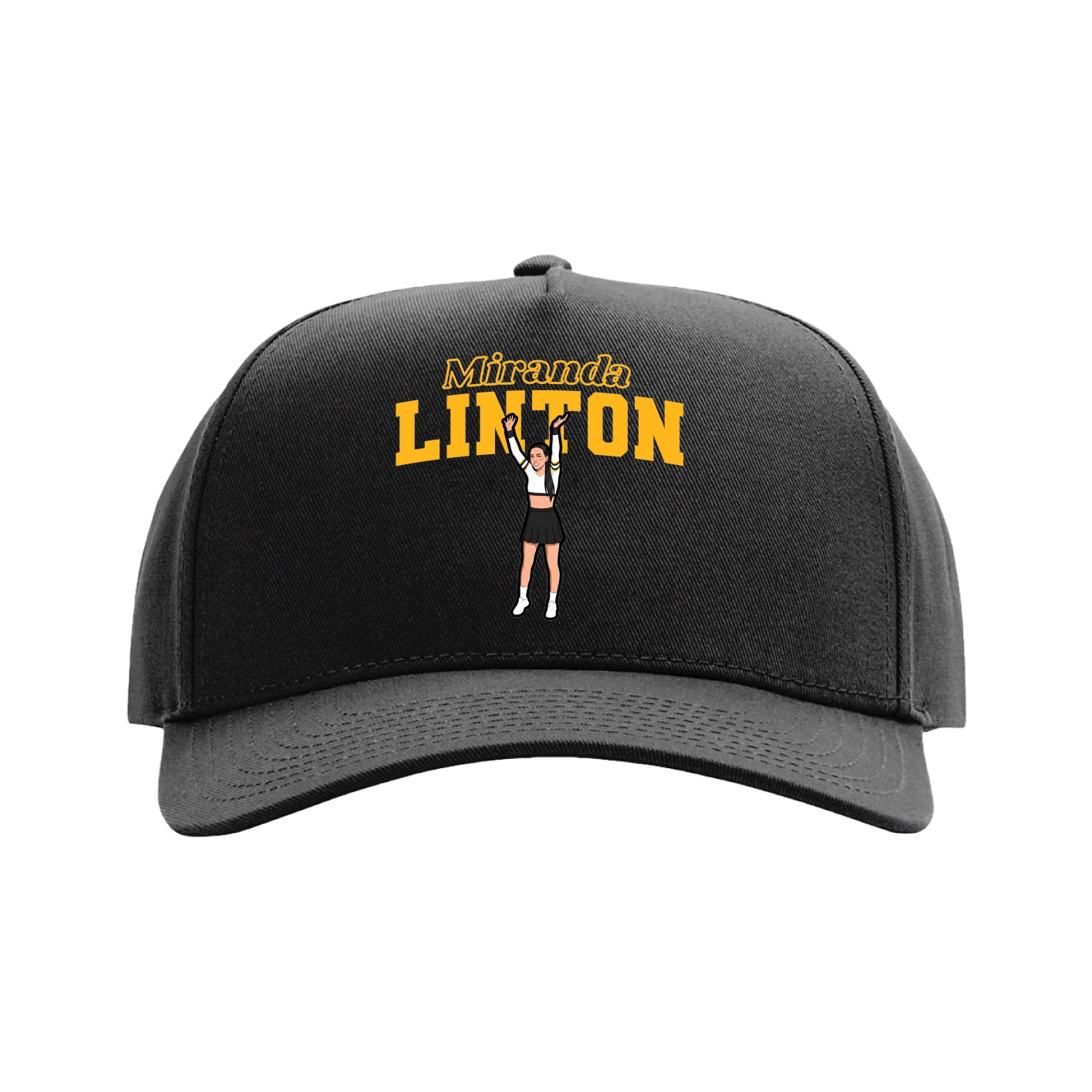 Full Fabric Five-Panel Champ Cap — Name Arch in Black