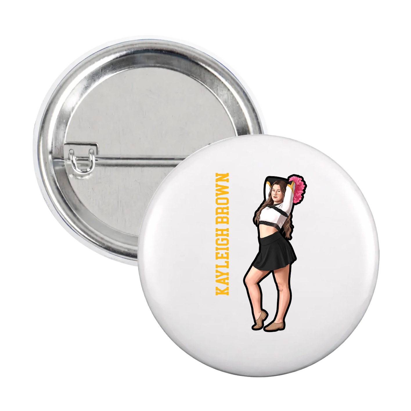Game Day Button — Name Vertical in White