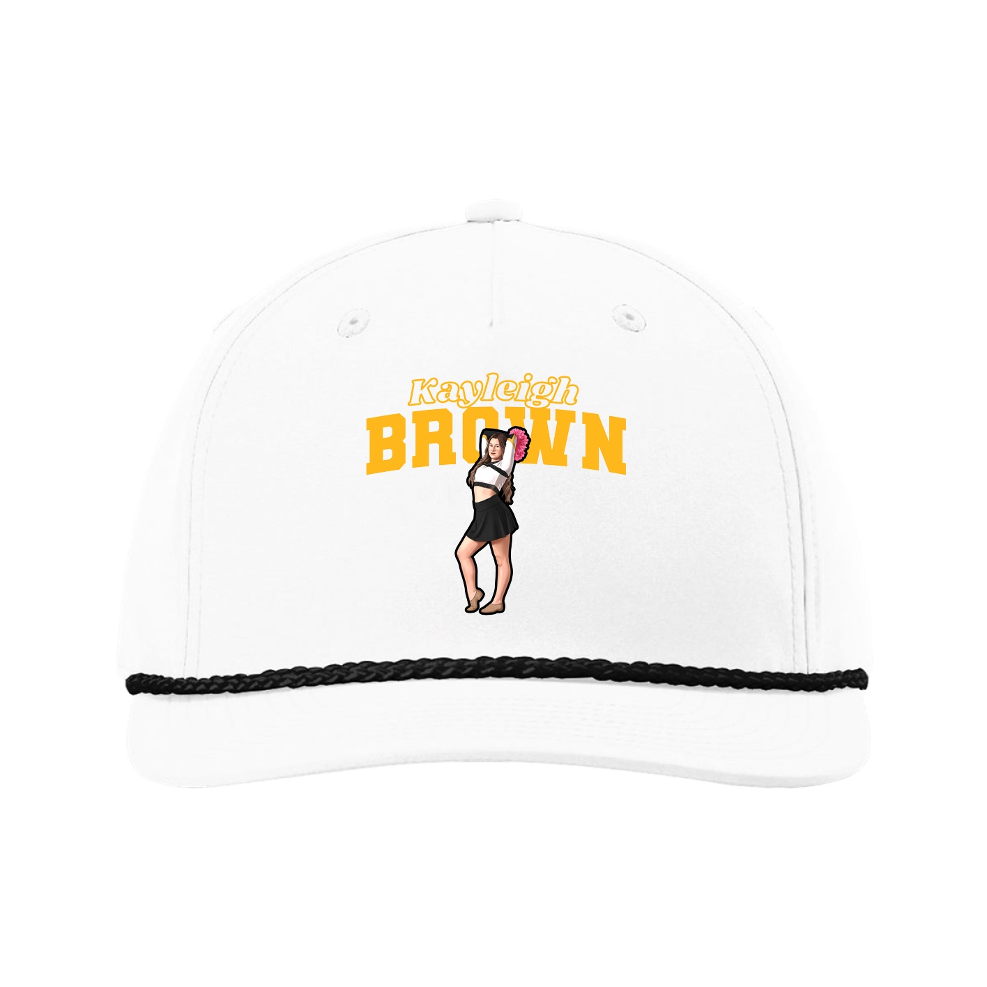 Five-Panel Classic Rope Cap — Name Arch in White