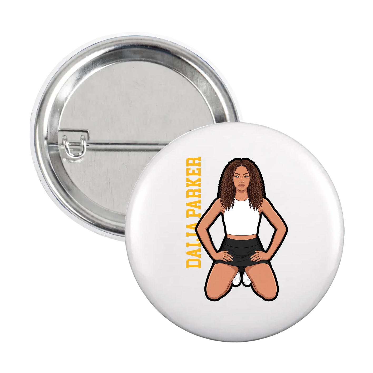 Game Day Button — Name Vertical in White