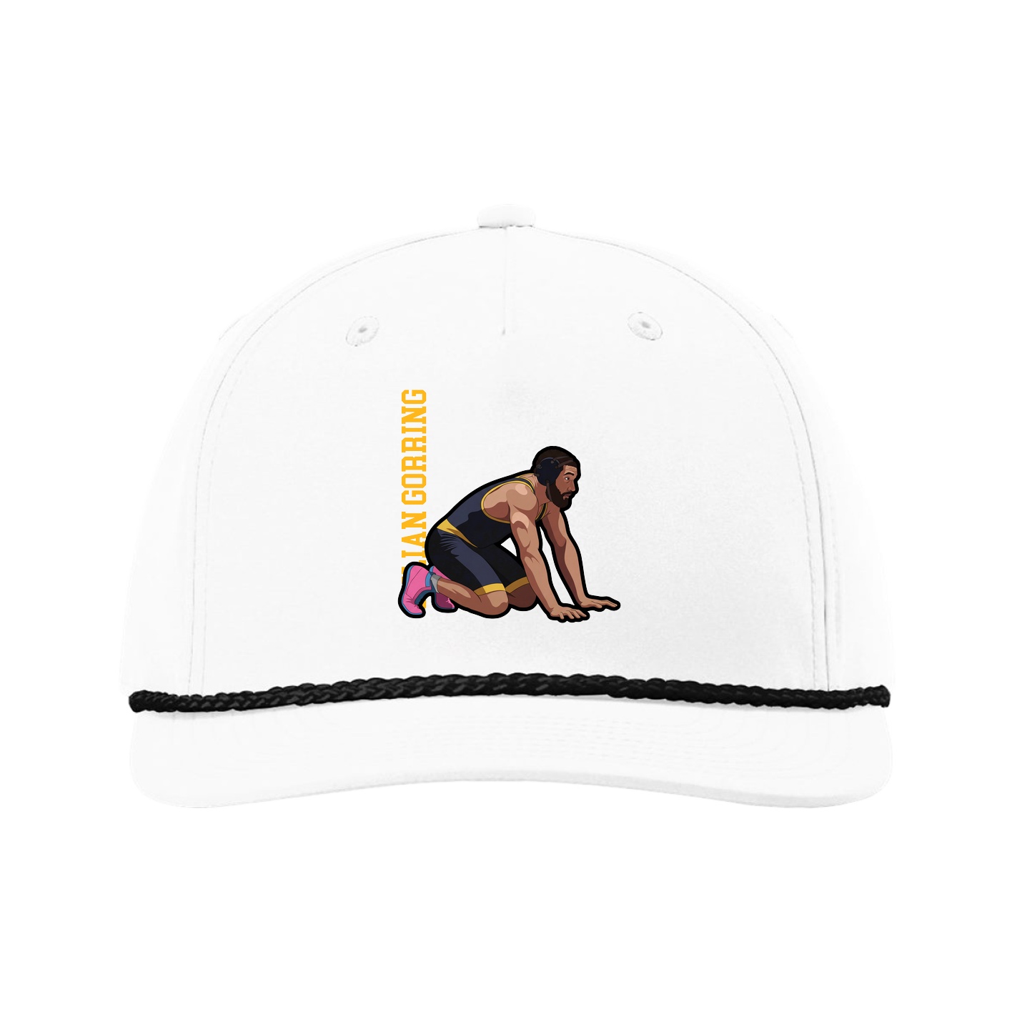 Five-Panel Classic Rope Cap — Name Vertical in White