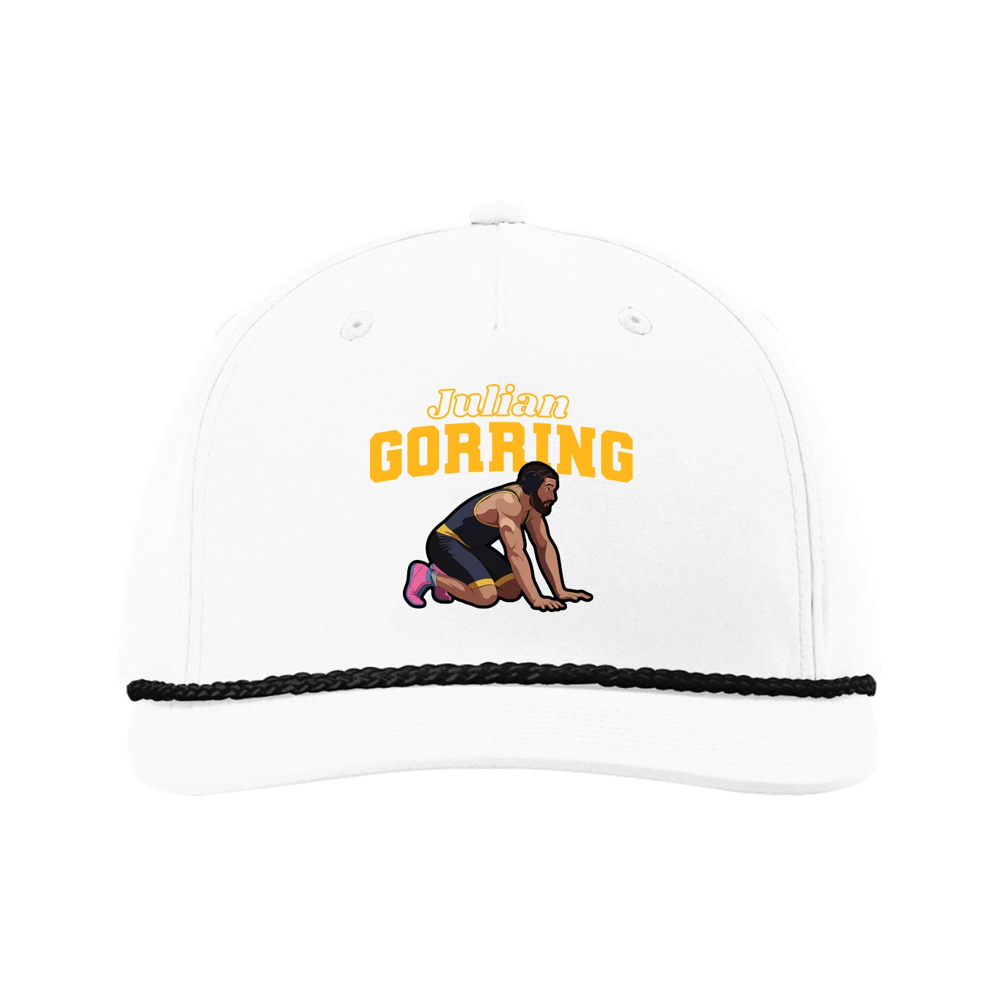 Five-Panel Classic Rope Cap — Name Arch in White