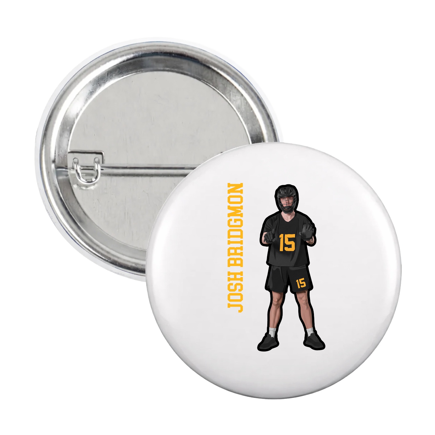 Game Day Button — Name Vertical in White