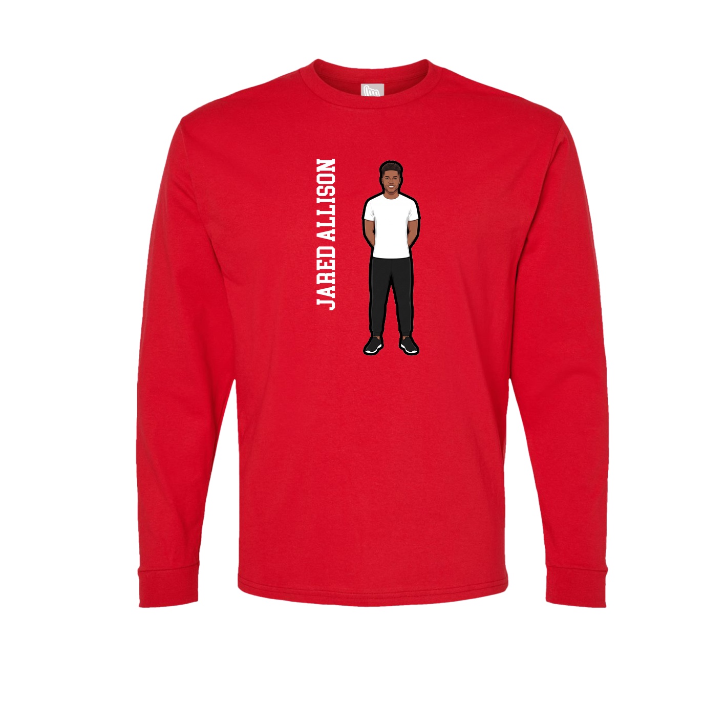 Long Sleeve Tee — Name Vertical in Red