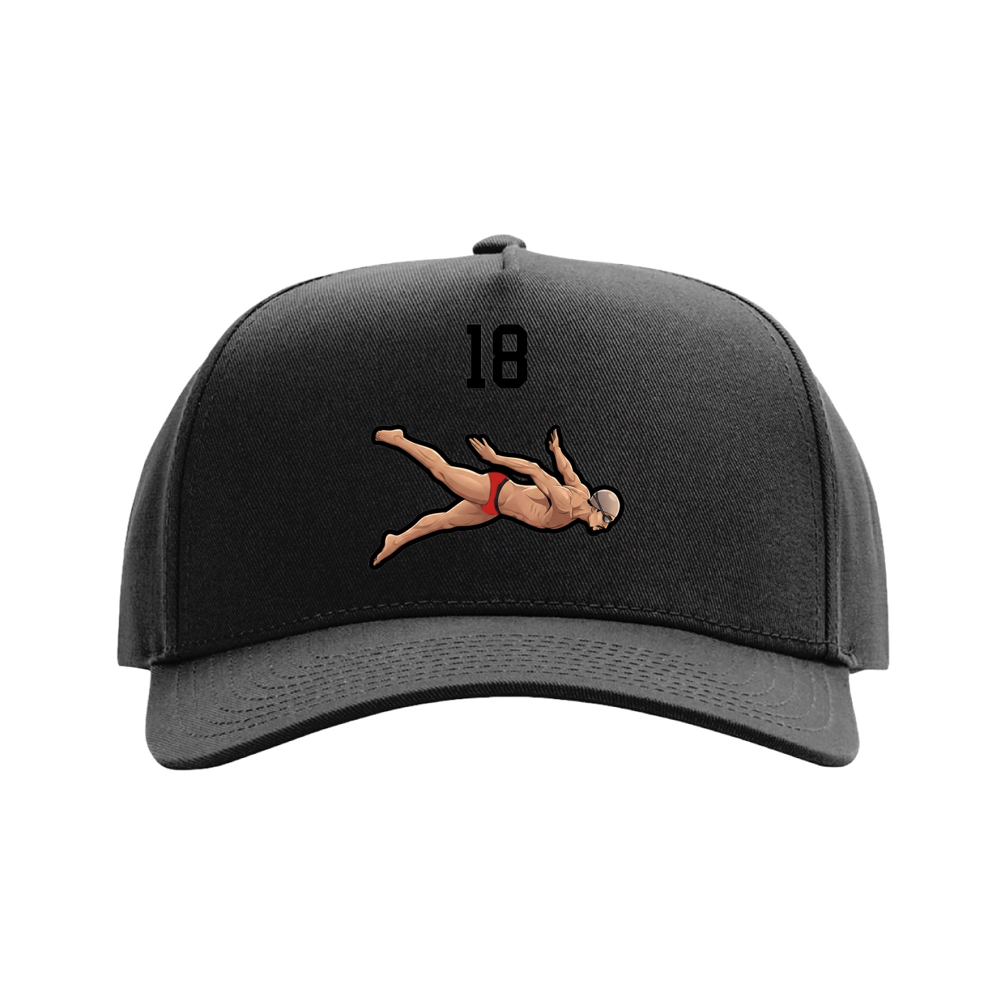 Full Fabric Five-Panel Champ Cap — Number Top in Black
