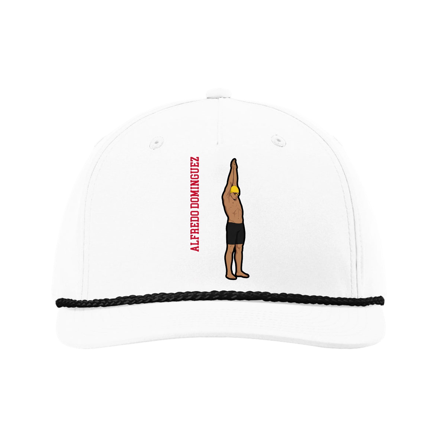 Five-Panel Classic Rope Cap — Name Vertical in White