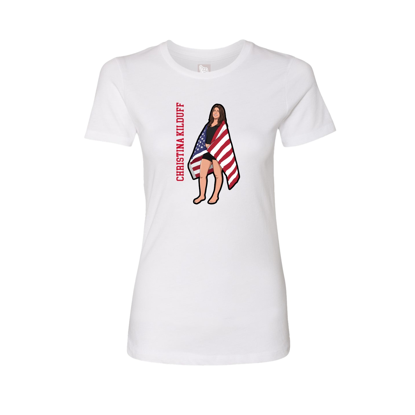 Fitted Women's Tee — Name Vertical in White