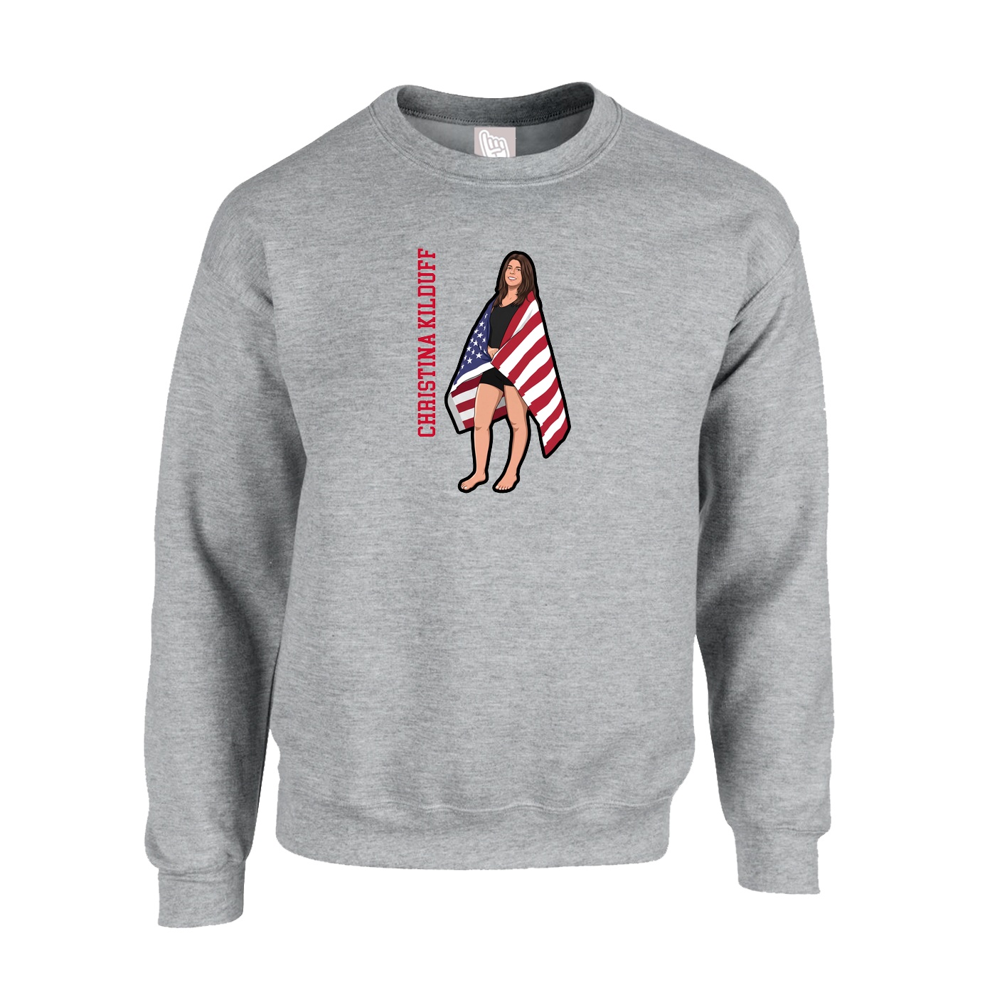 Fleece Crew — Name Vertical in Grey