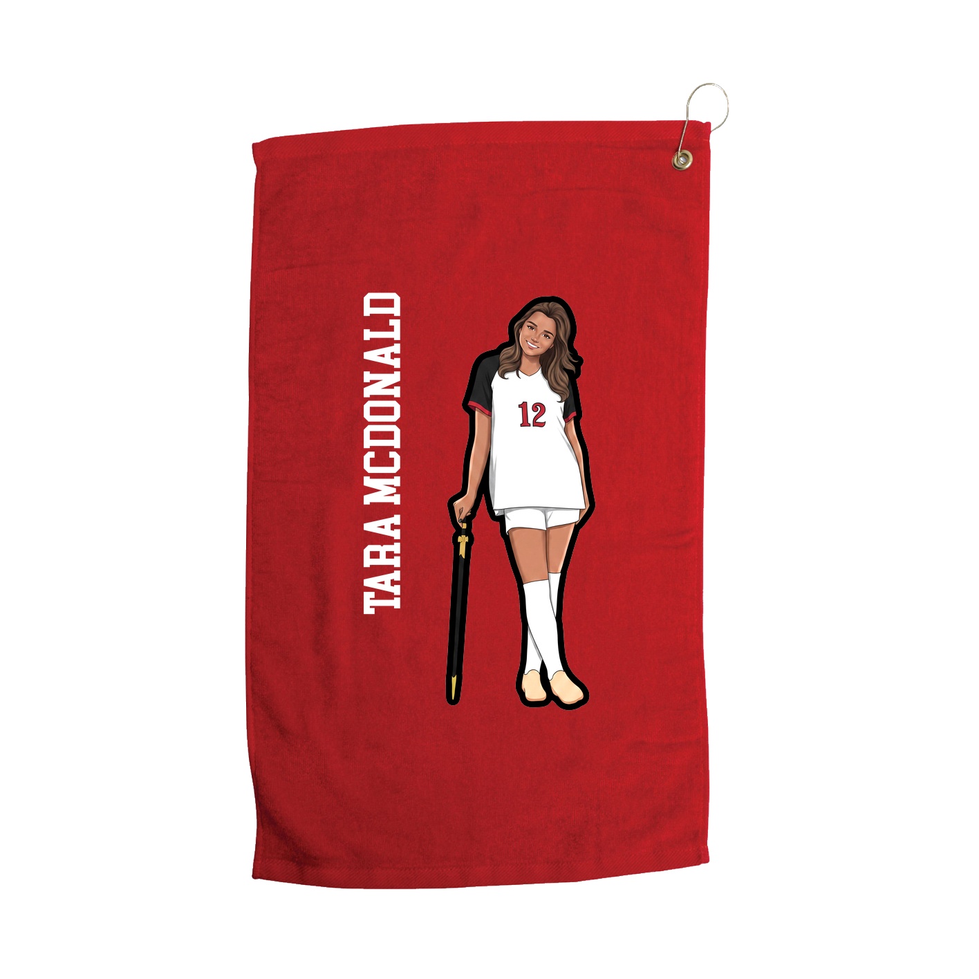 Golf Towel — Name Vertical in Red