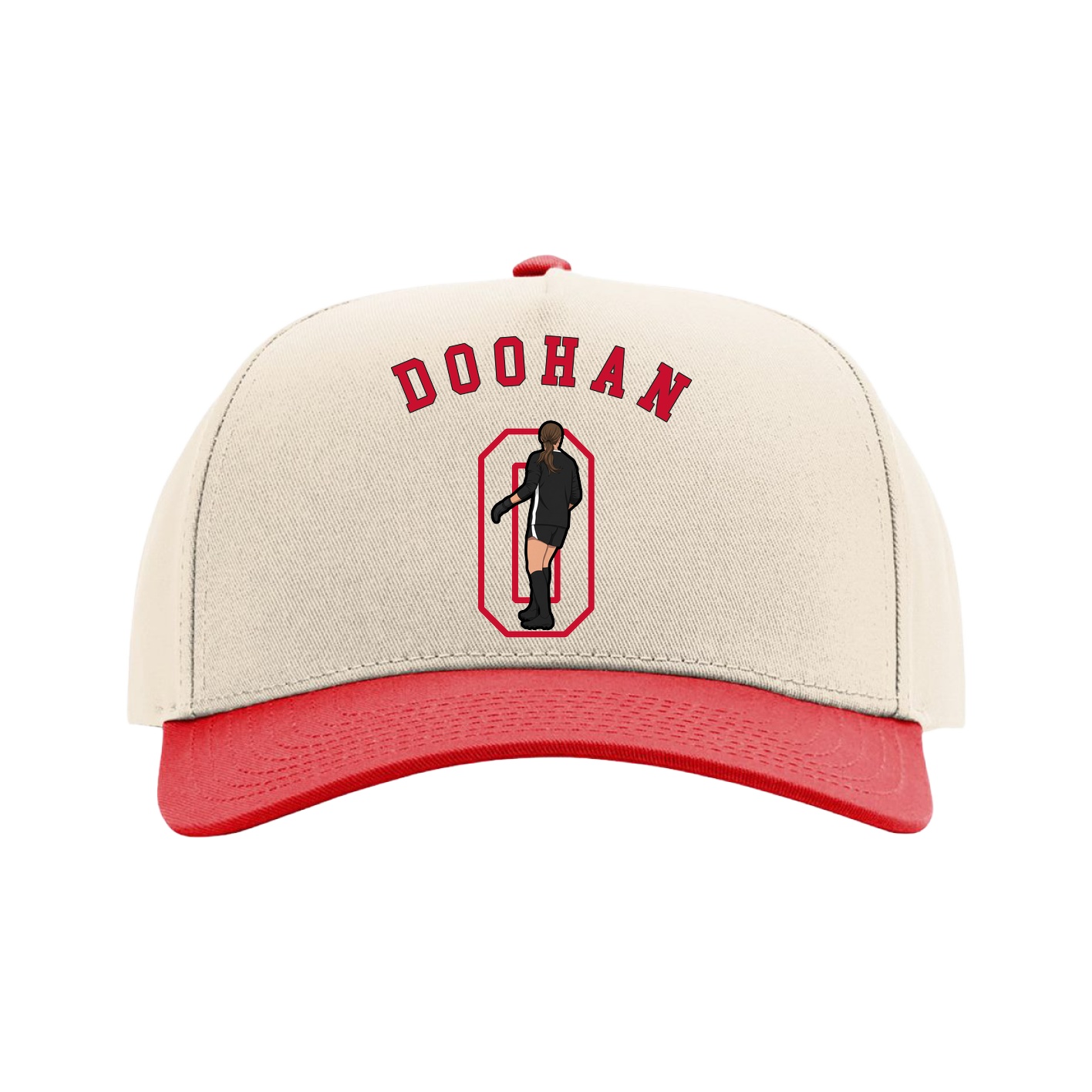 Full Fabric Five-Panel Champ Cap — Shirsey Arch in Cream/Red