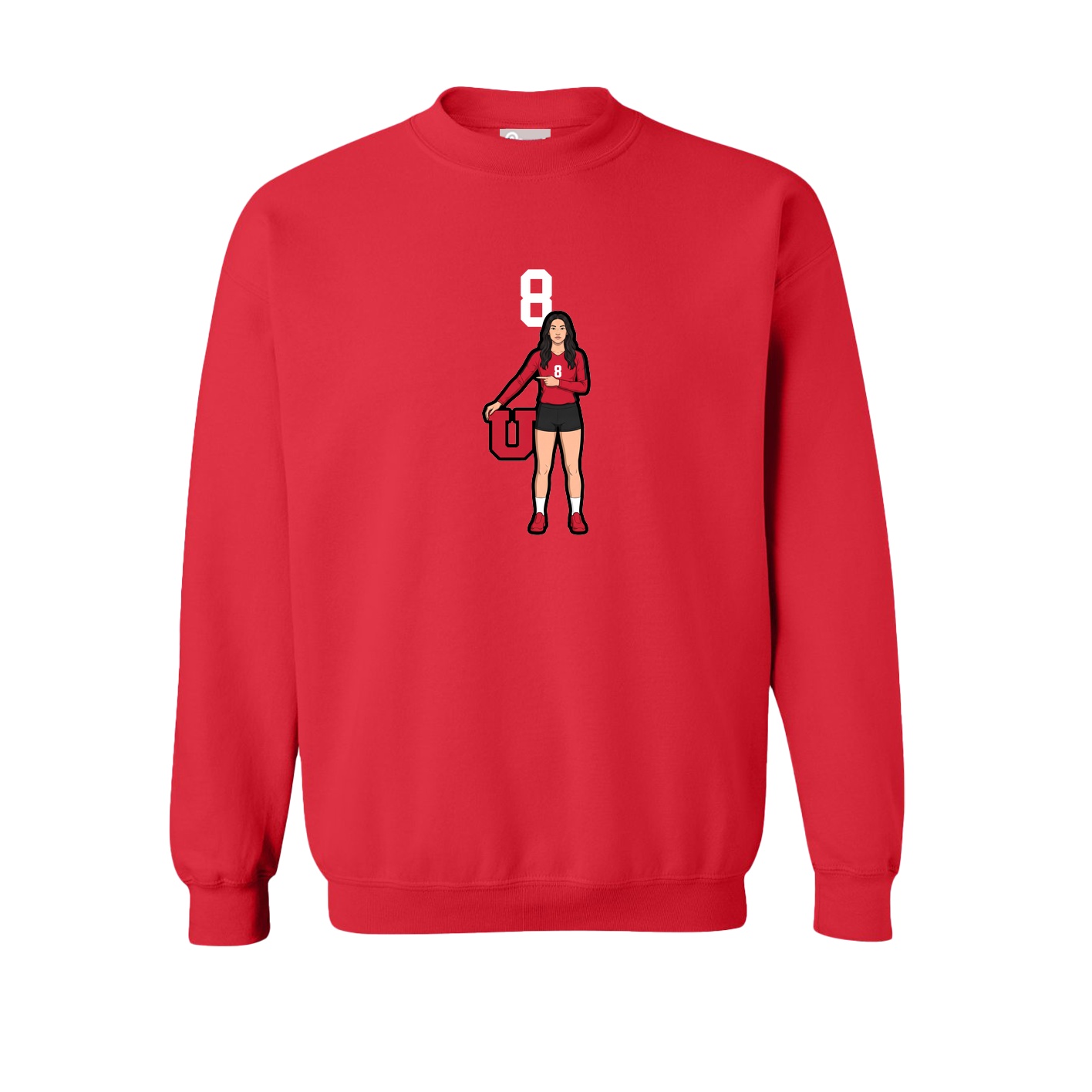 Fleece Crew — Number Top in Red