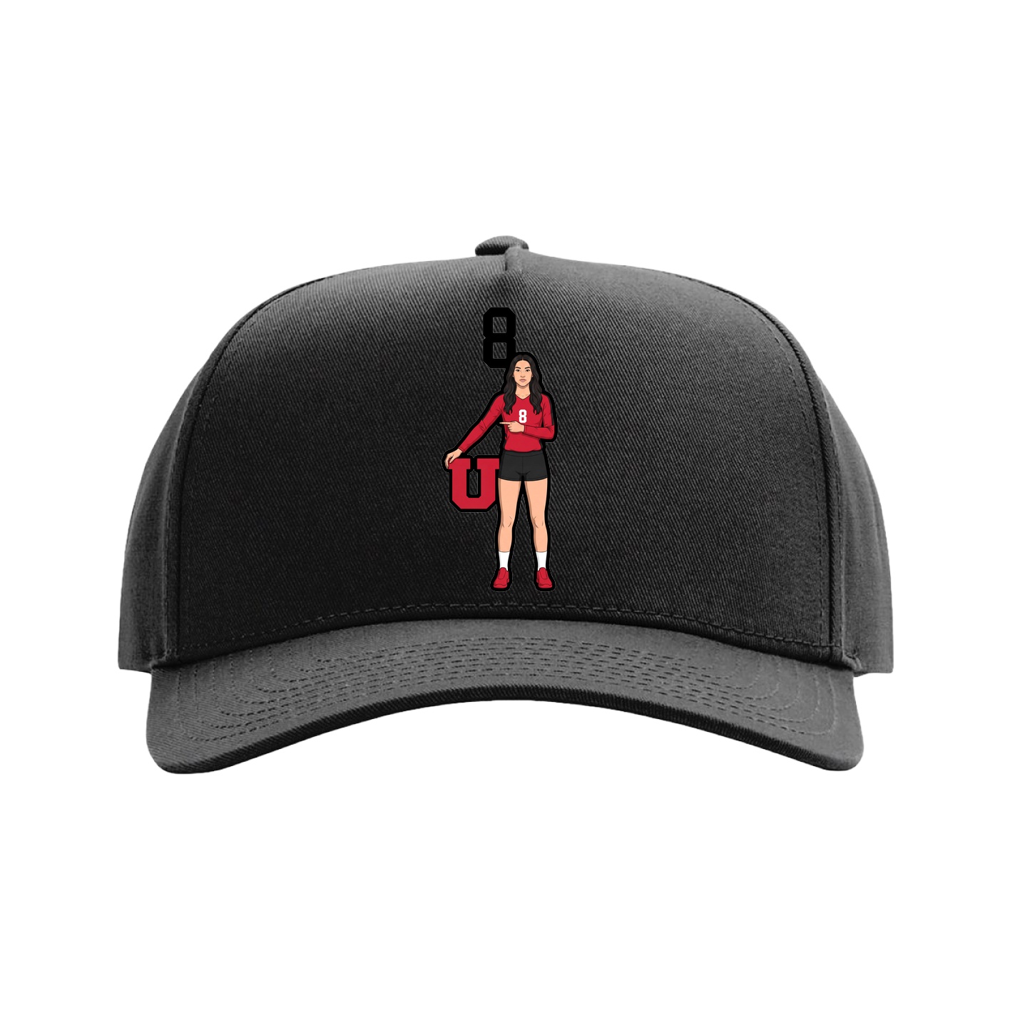 Full Fabric Five-Panel Champ Cap — Number Top in Black