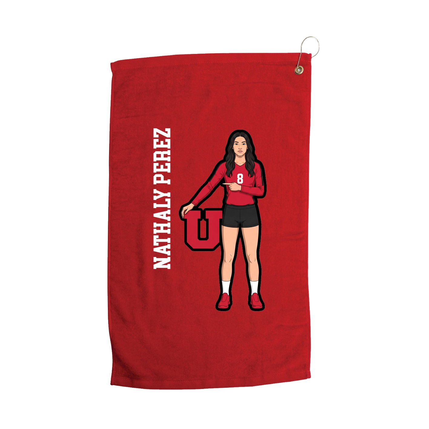 Golf Towel — Name Vertical in Red