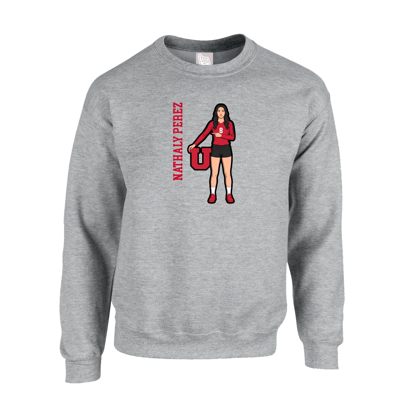 Fleece Crew — Name Vertical in Grey