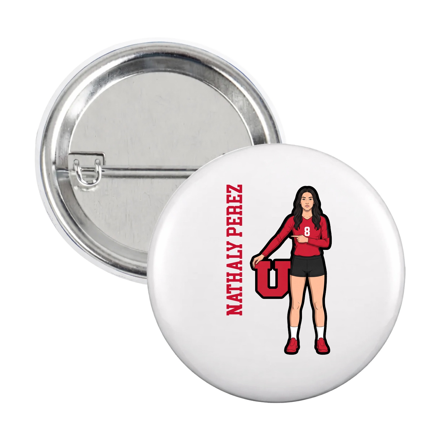 Game Day Button — Name Vertical in White