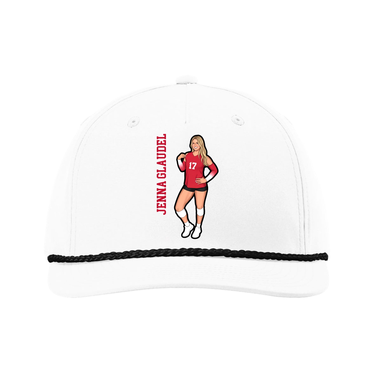 Five-Panel Classic Rope Cap — Name Vertical in White