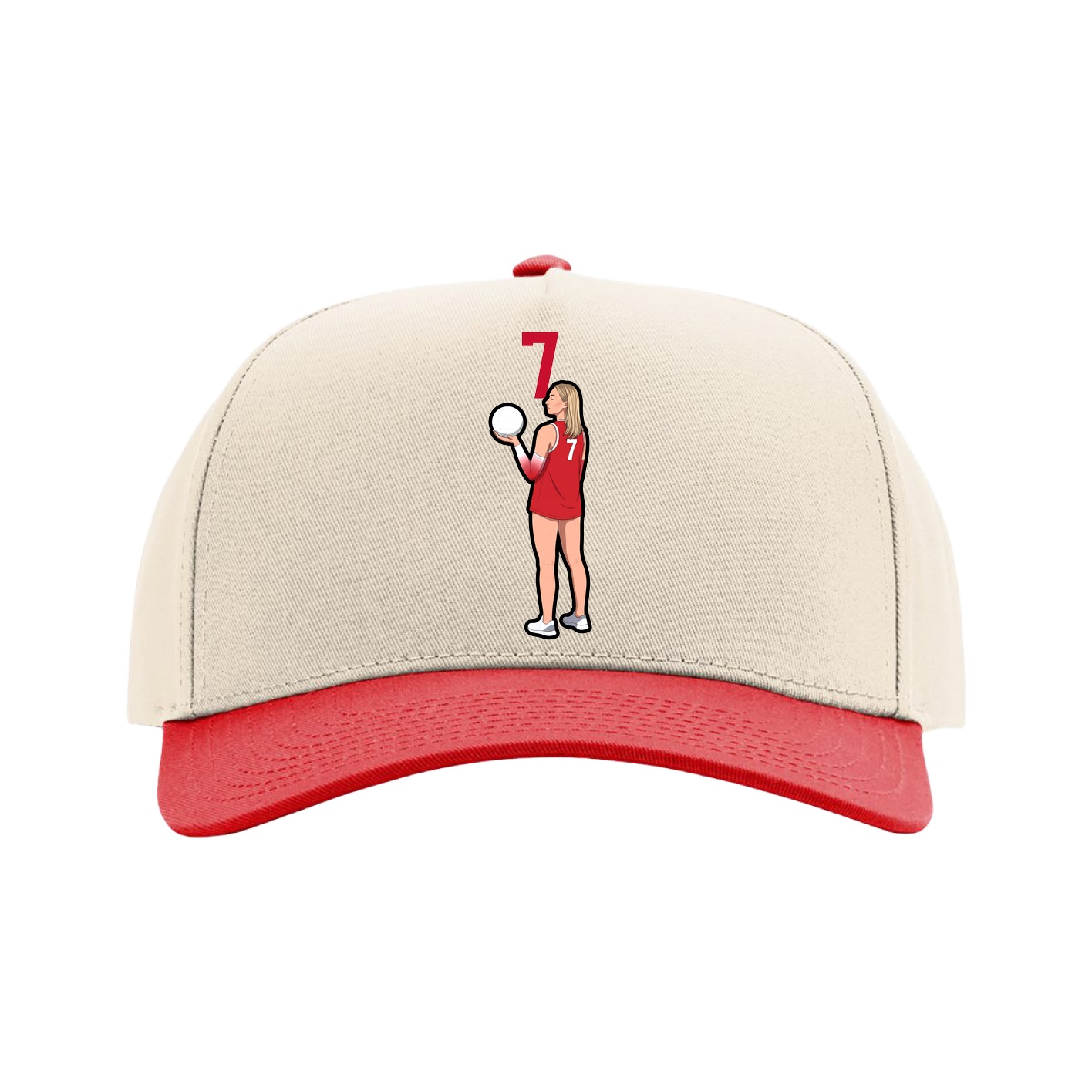 Full Fabric Five-Panel Champ Cap — Number Top in Cream/Red
