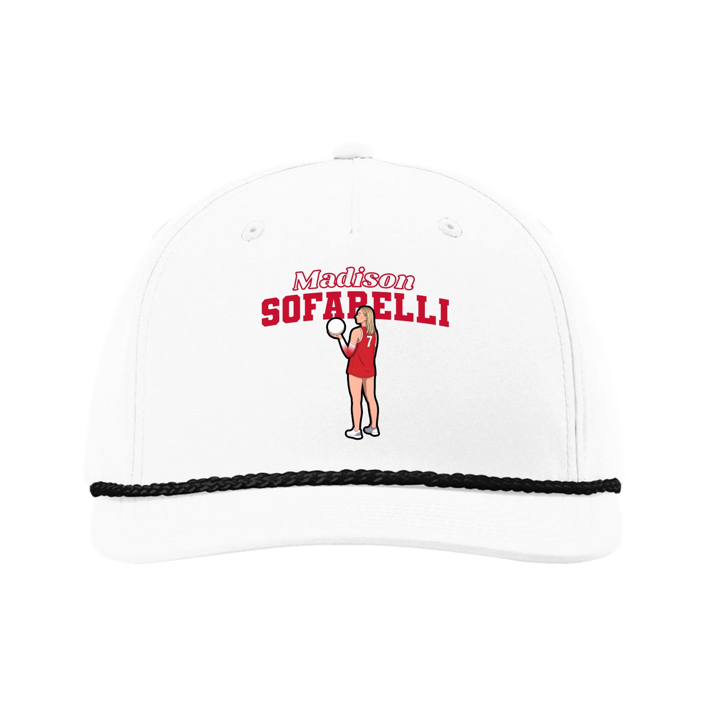 Five-Panel Classic Rope Cap — Name Arch in White