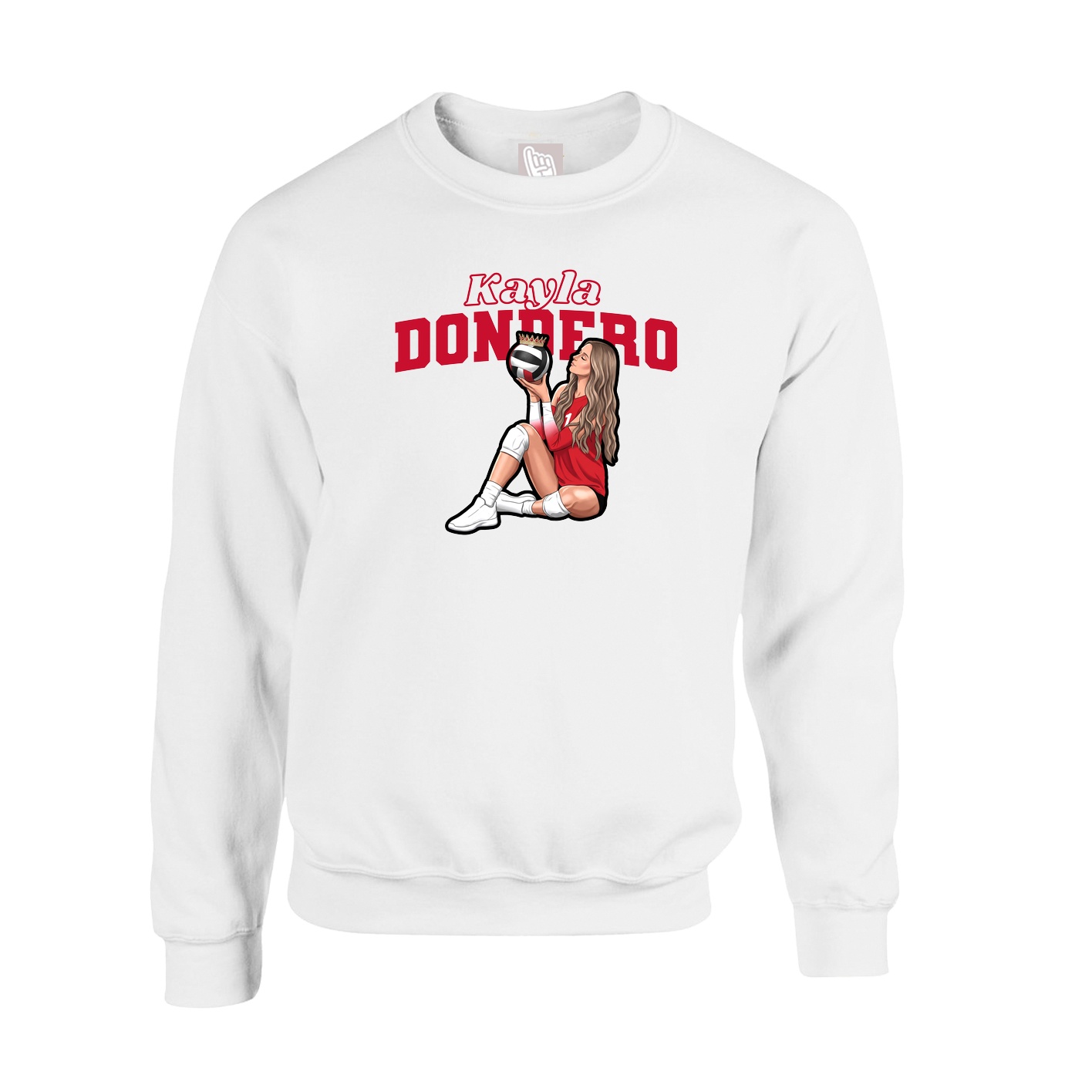 Fleece Crew — Name Arch in White