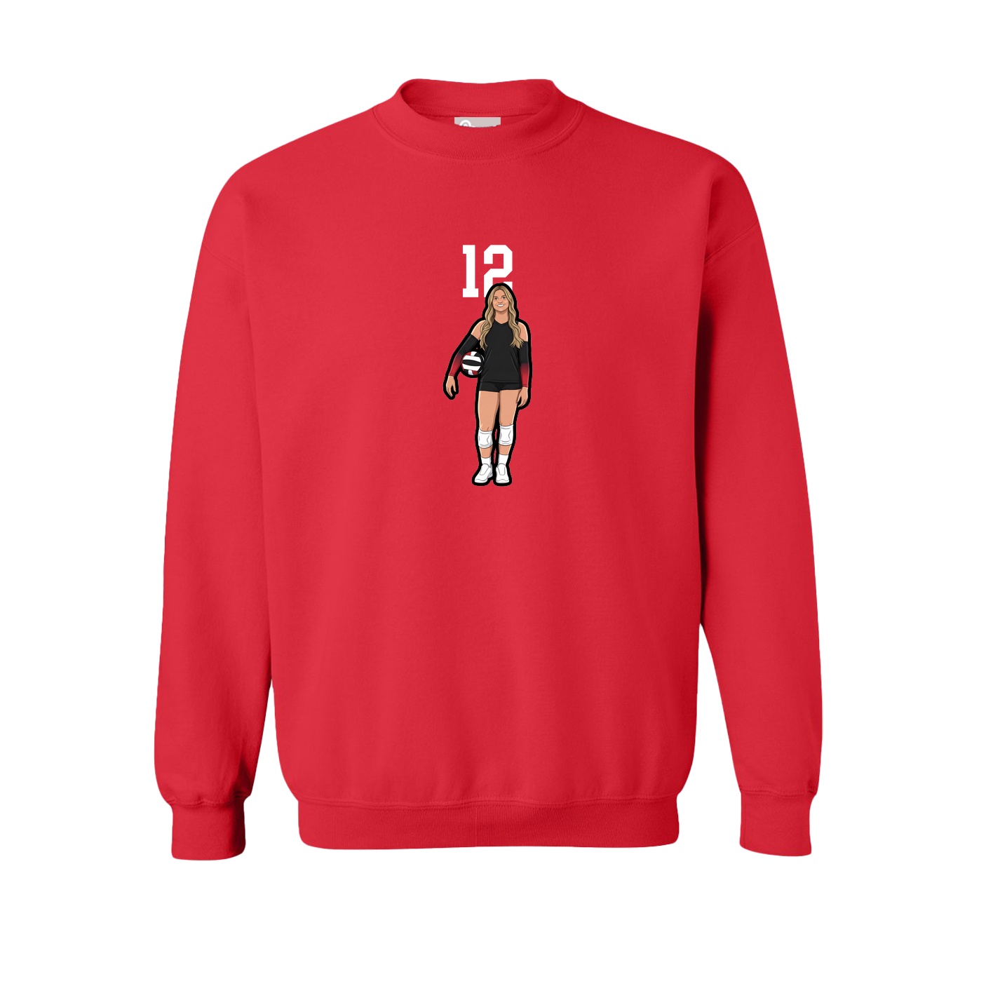 Fleece Crew — Number Top in Red